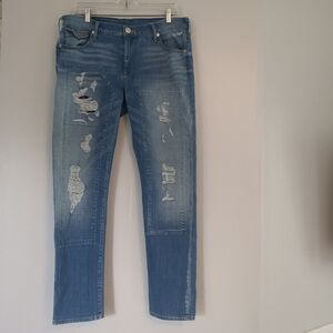 True Religion Jeans Women's 33X29 Distressed Audrey Slim Boyfriend Thrashed USA